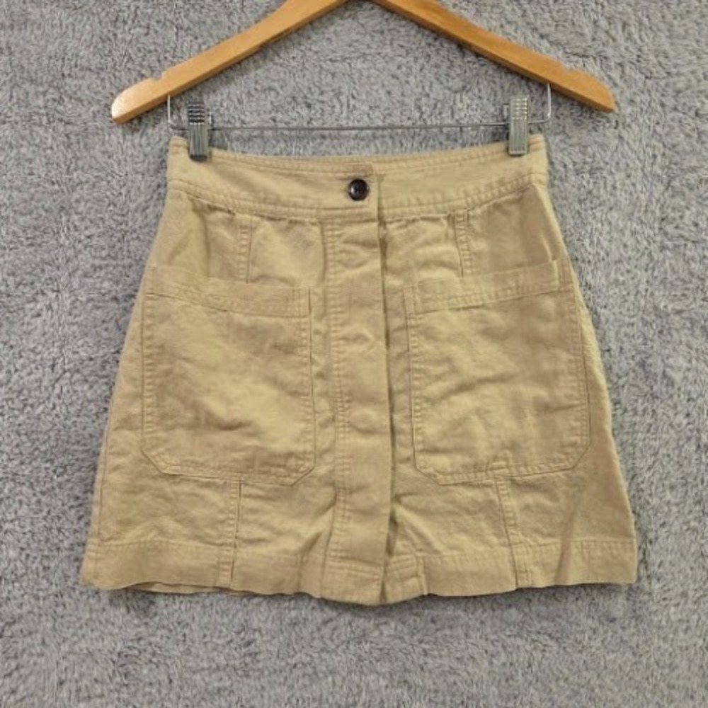 Banana Republic Linen Blend Mini Skirt Sz 2 Khaki Tan Button Front Utility Cargo